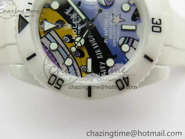 Ceramic Edition 40mm White Dial Submariner Painting White on Best Strap SA3135 Rubber 5GF 0104